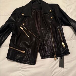 Blank NYC Black Leather Jacket with Gold Accents
